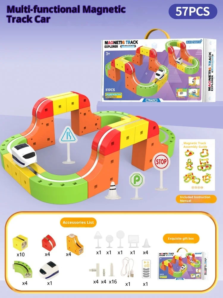 Großes, neu aufgerüstetes Magnet-Elektro-Hochgeschwindigkeitszugset – Lern- und Streckenbau-Spielzeug (STEM/Montessori)