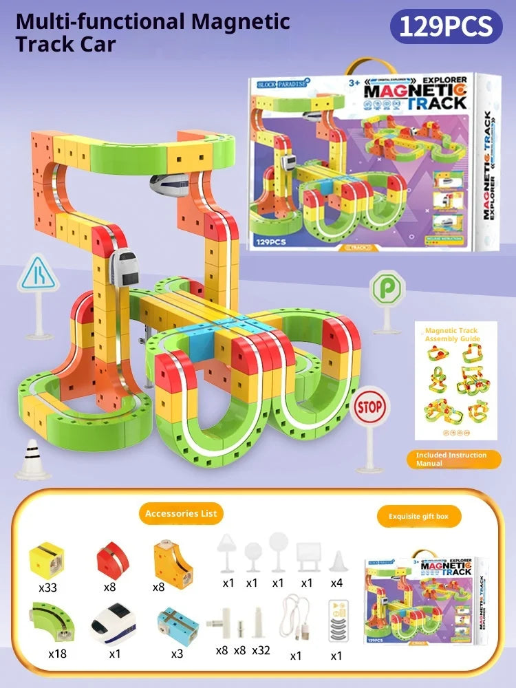 Großes, neu aufgerüstetes Magnet-Elektro-Hochgeschwindigkeitszugset – Lern- und Streckenbau-Spielzeug (STEM/Montessori)