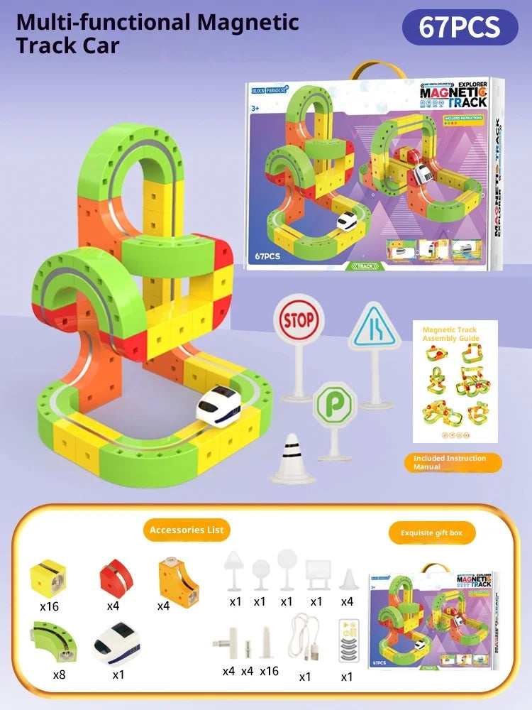 Großes, neu aufgerüstetes Magnet-Elektro-Hochgeschwindigkeitszugset – Lern- und Streckenbau-Spielzeug (STEM/Montessori)